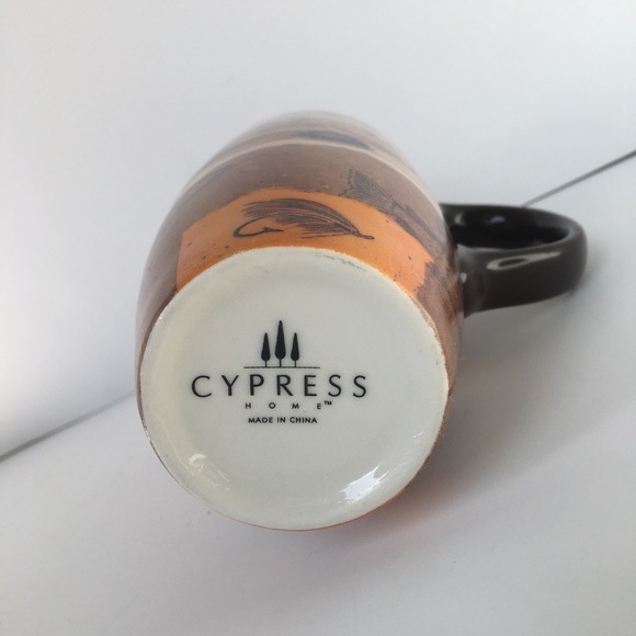 Fishing mug cypress tall 6" tackle box fish pole beige brown coffee cup - Picture 8 of 15